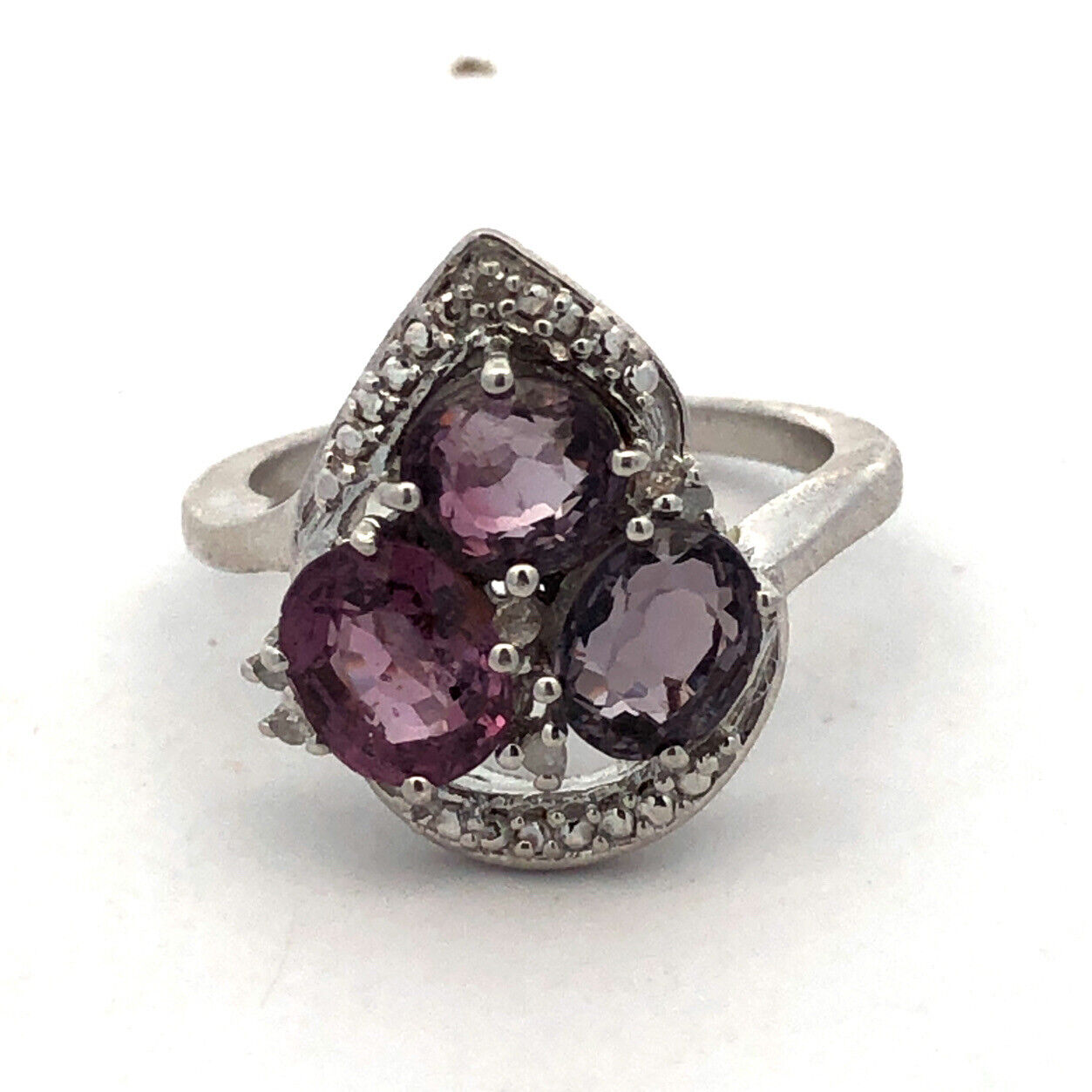 Designer TGGC 925 Sterling Silver Oval Purple Topaz Diamond Cluster Ring