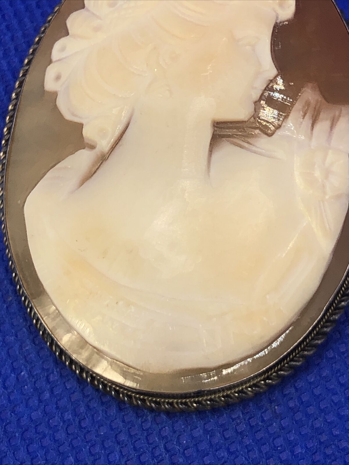 Victorian 925 Sterling Silver Carved Oval Cameo Statement Brooch Pendant