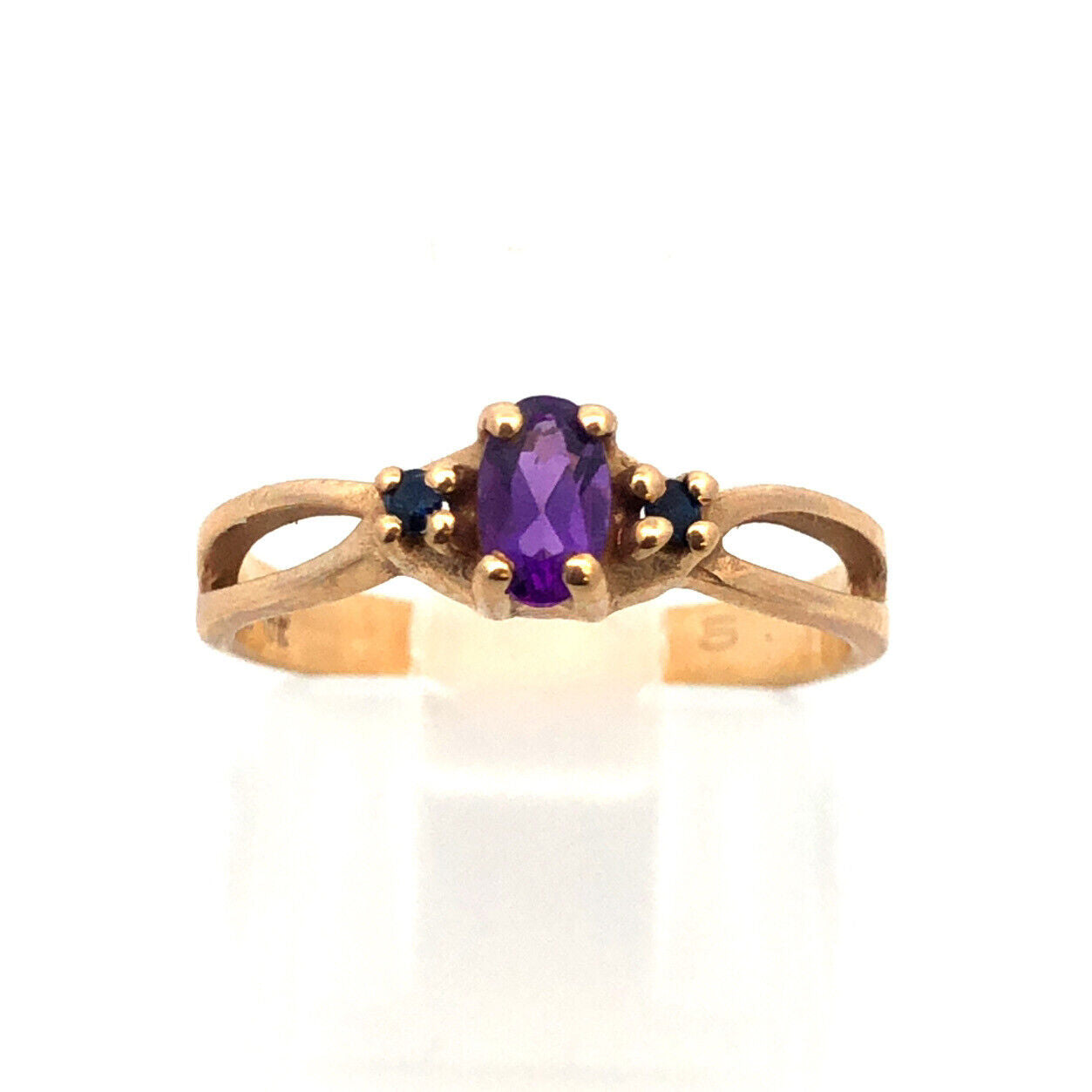 Designer 10K Yellow Gold Oval Amethyst Round Sapphire Accented Ring