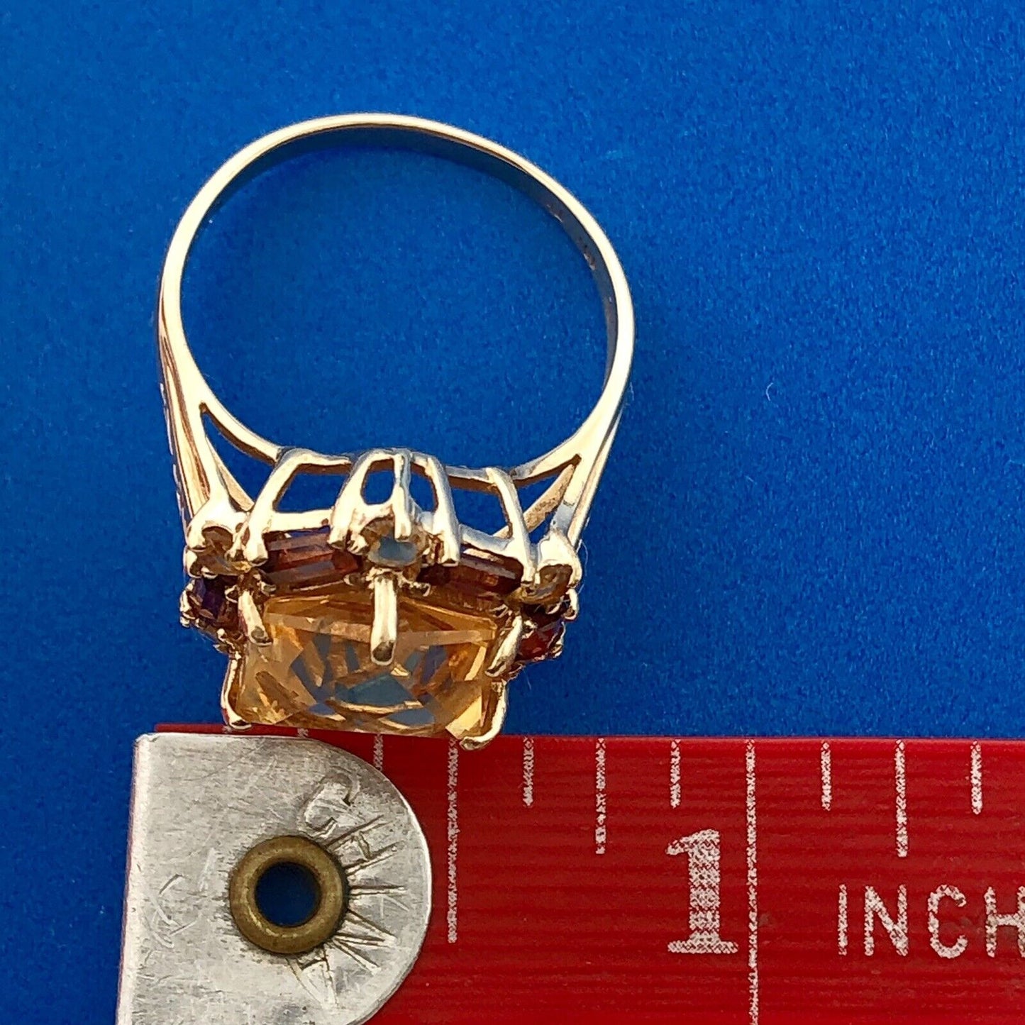 Vintage THL 10K Yellow Gold Citrine Solitaire Halo November Anniversary Ring