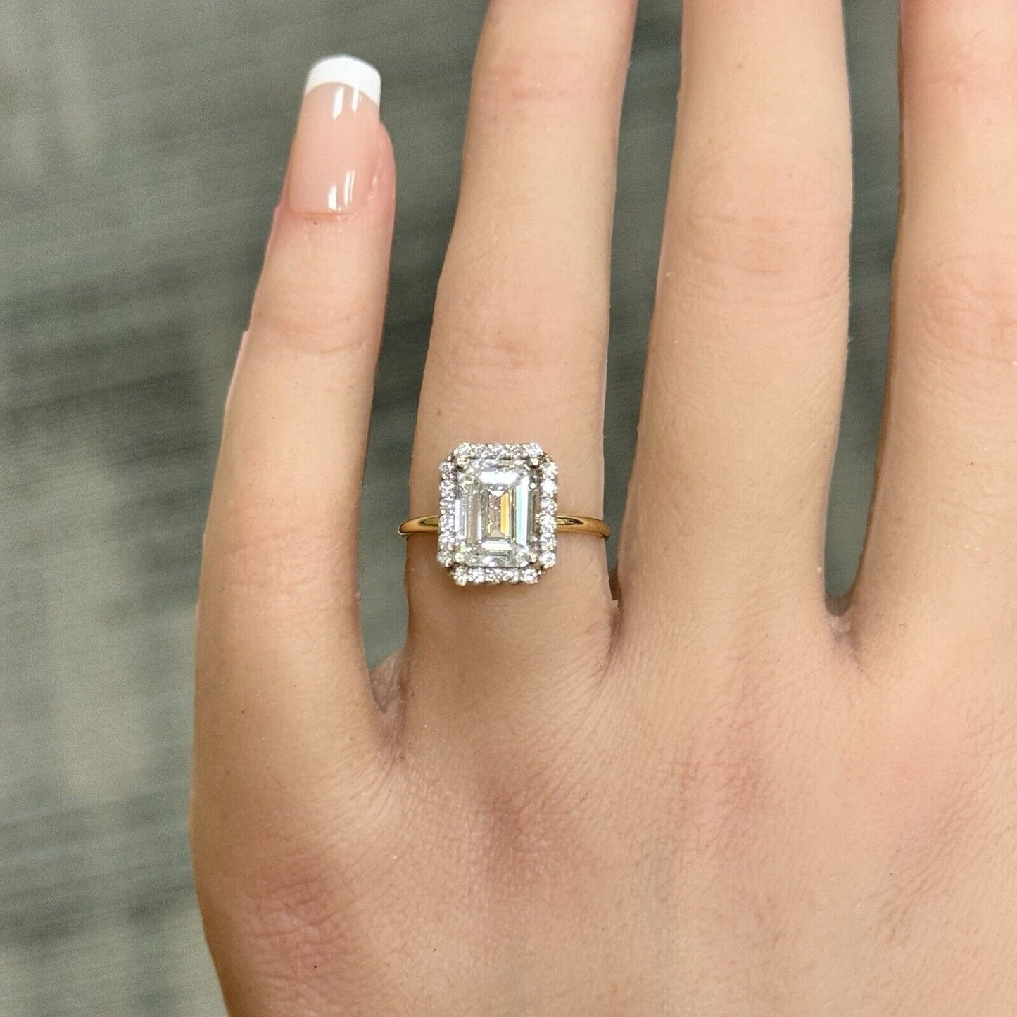14K Yellow Gold Emerald Lab Created Diamond 2.55 TCW Halo Engagement Ring