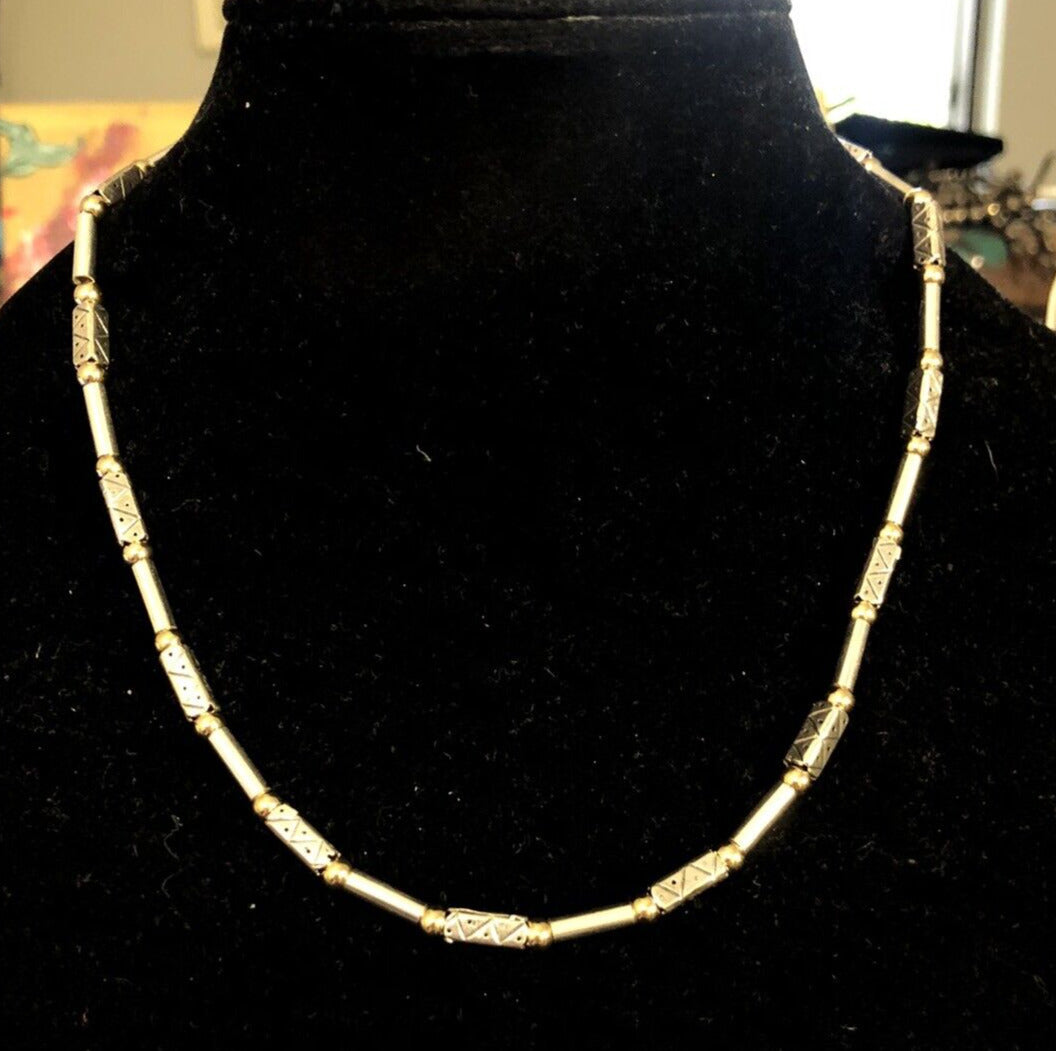 Designer Italy 925 Sterling Silver Gold Vermeil Two Tone Beaded Necklace