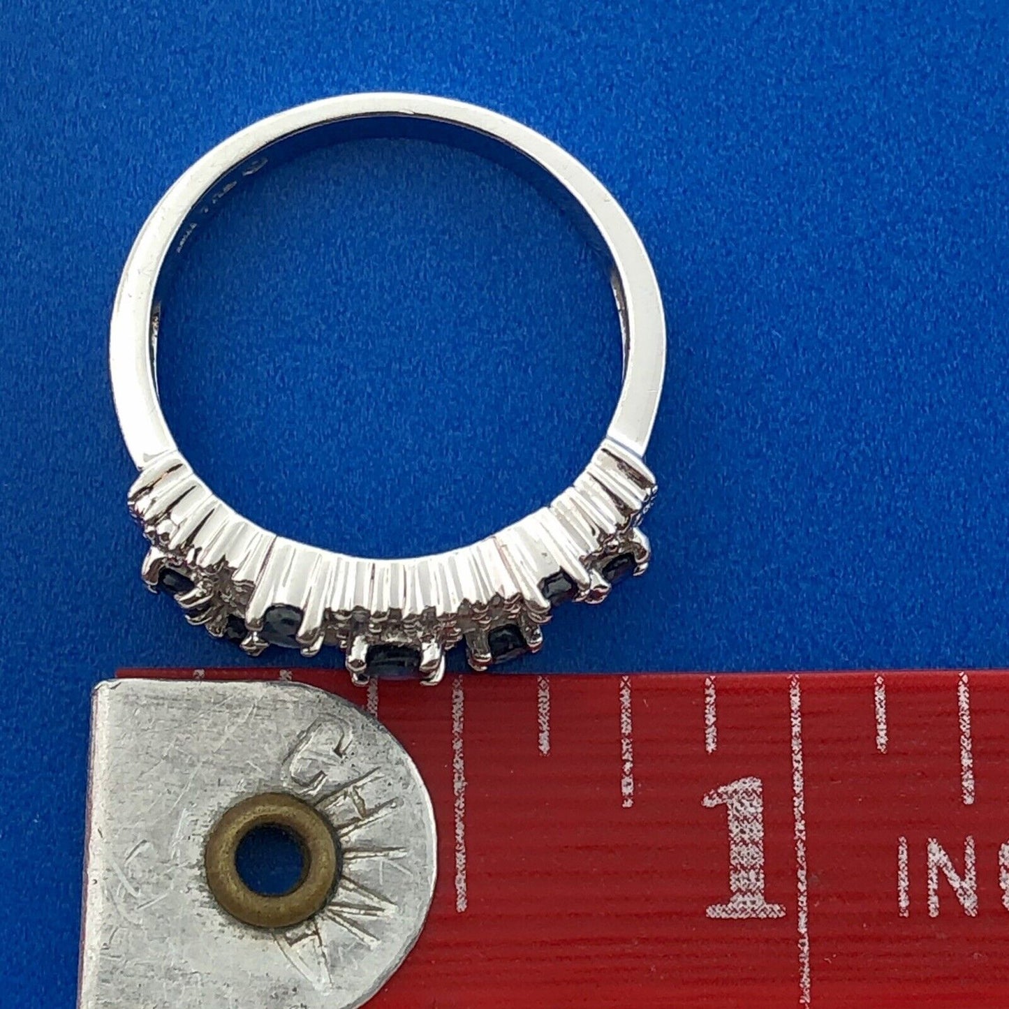 Designer Samuel Aaron THL 10K White Gold Sapphire Diamond Three Row Band Ring