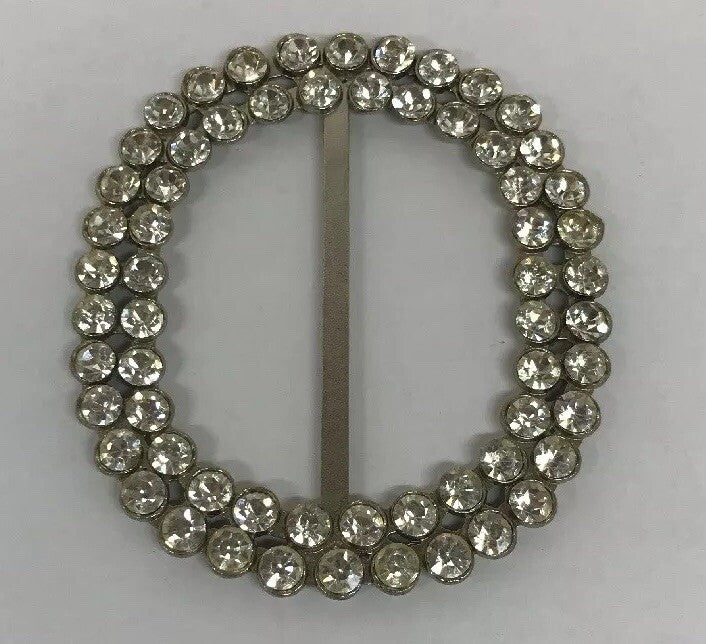 Vintage Runway Silver Tone Rhinestone Oval Statement Scarf Belt Slide Buckle