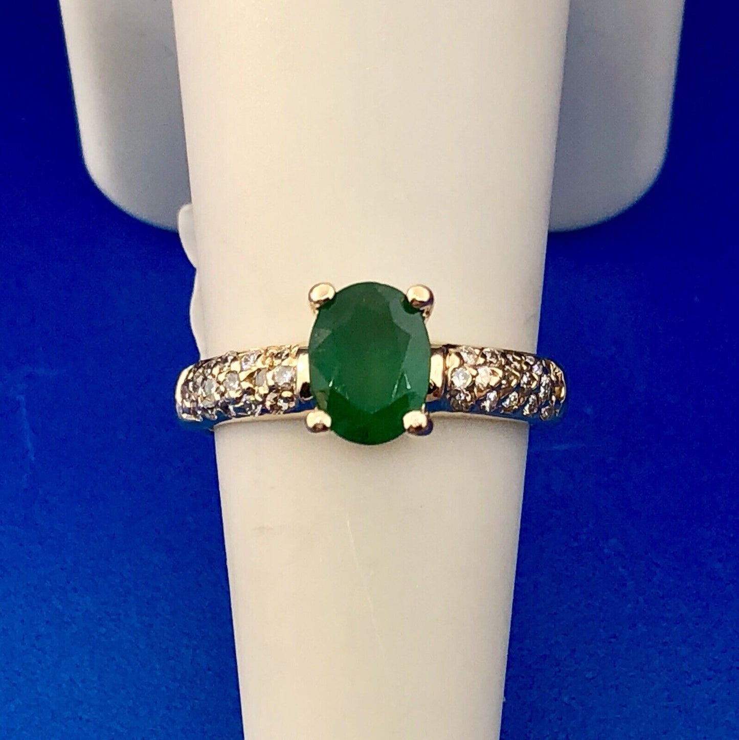 Designer 14K Yellow Gold Emerald Diamond Engagement Cocktail Statement Ring