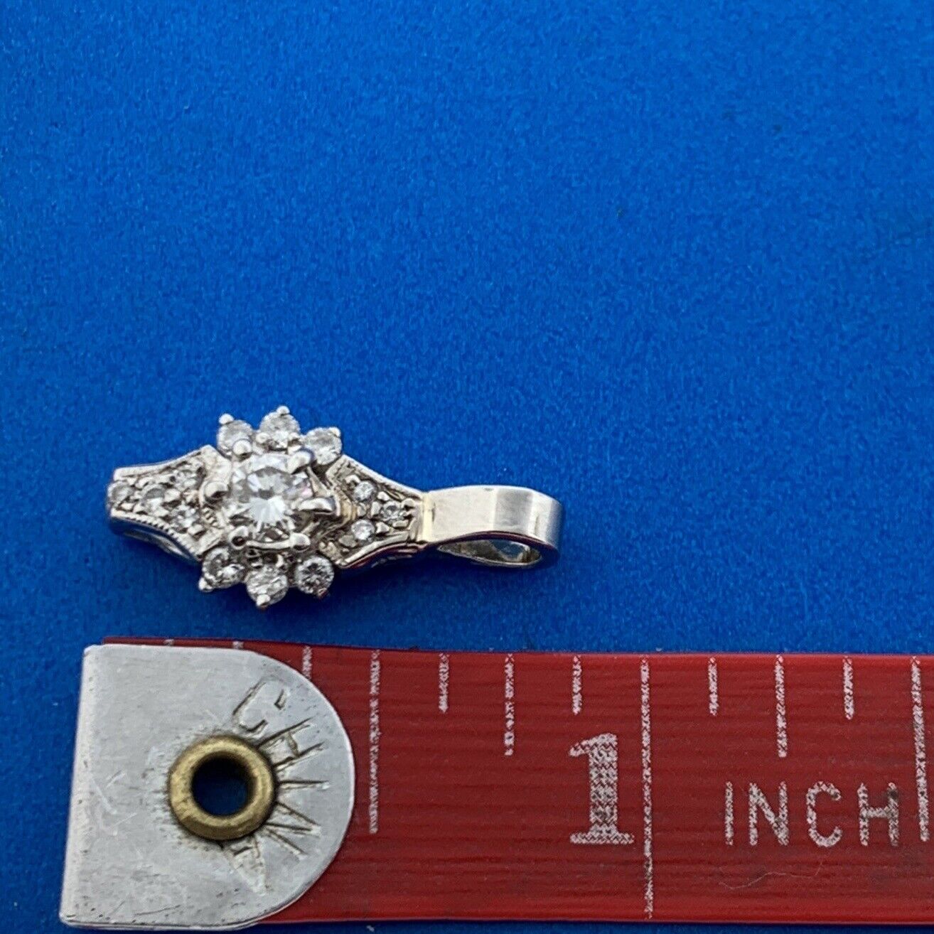 Retro 14K White Gold Diamond Cluster April Anniversary Drop Dangle Pendant