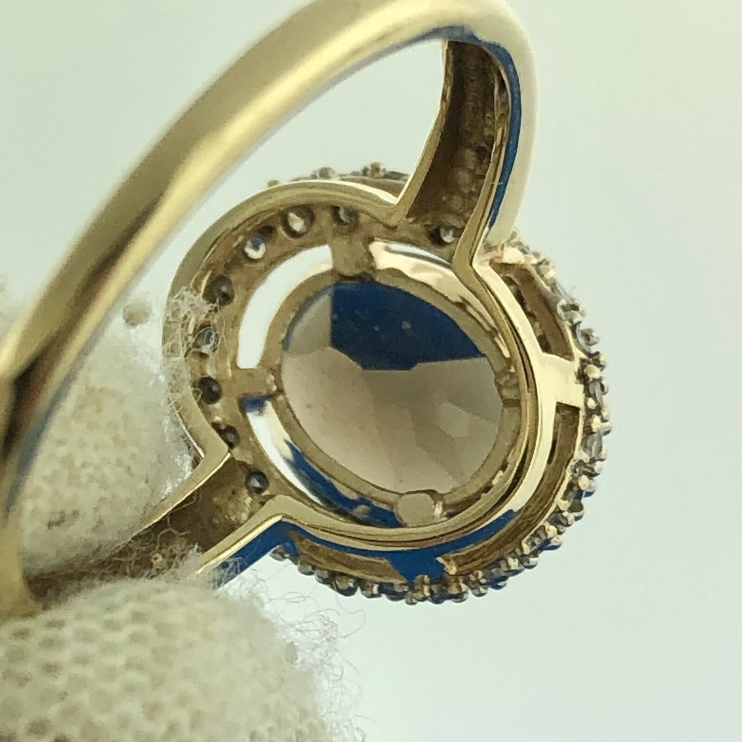 Retro Designer 14K Yellow Gold Oval Smoky Quartz Diamond Halo Cocktail Ring