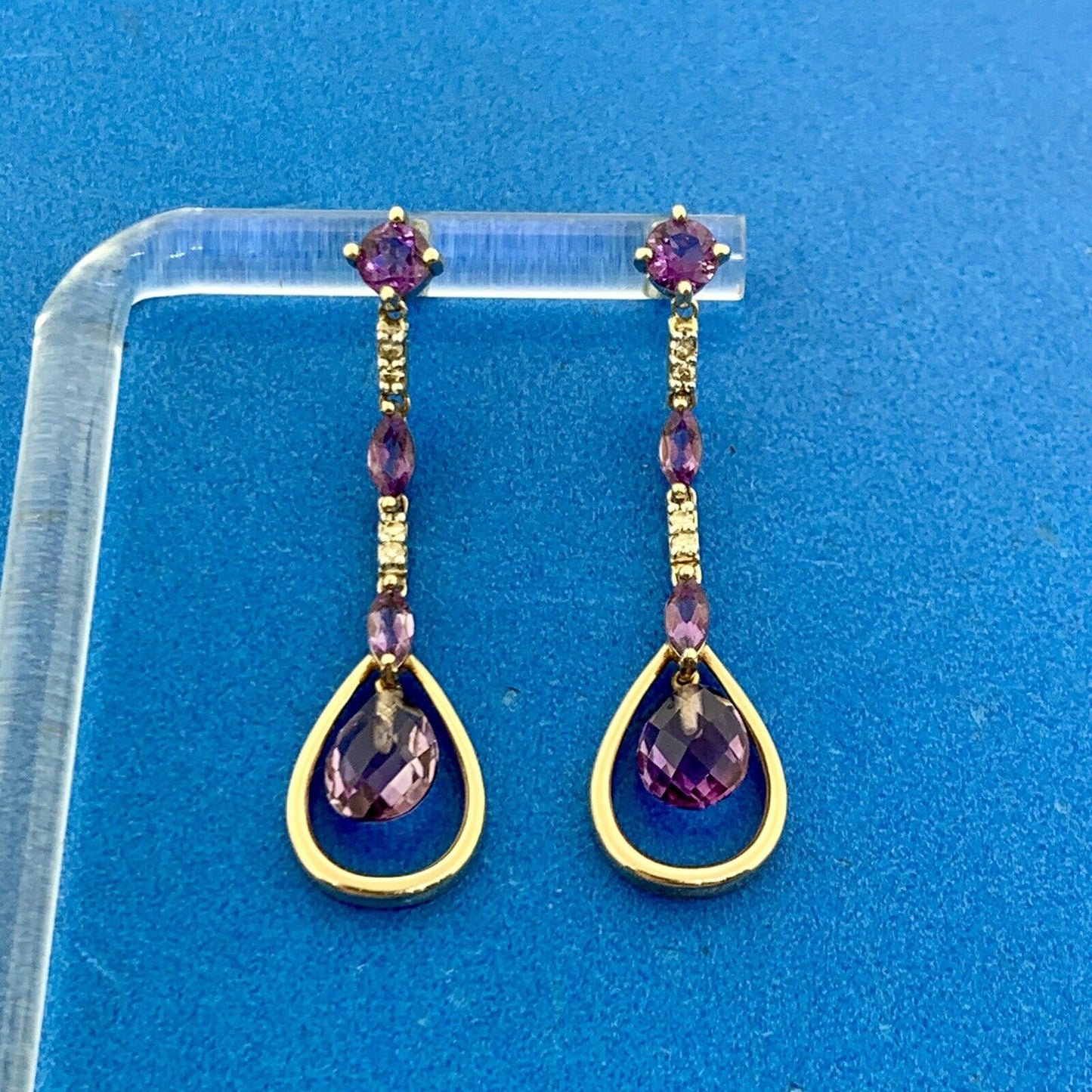 Designer 10K Yellow Gold Amethyst Diamond Accented Drop Dangle Stud Earrings