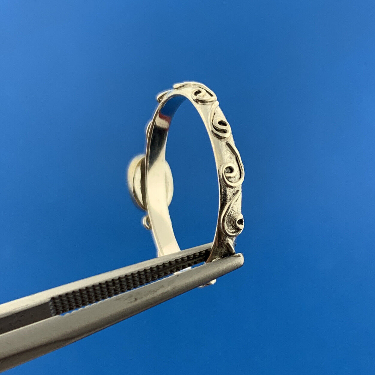 Designer 925 Sterling Silver White Topaz Scroll Design Stackable Band Ring