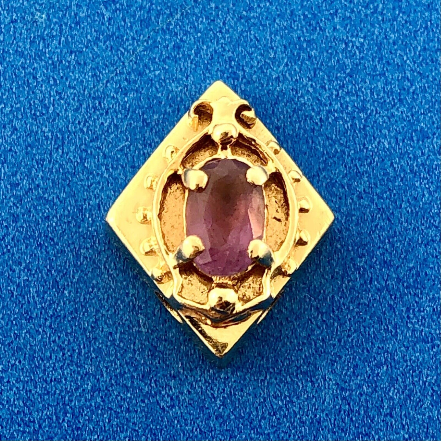 Retro 14K Yellow Gold Oval Amethyst Scroll Diamond Shaped Slide Bracelet Charm