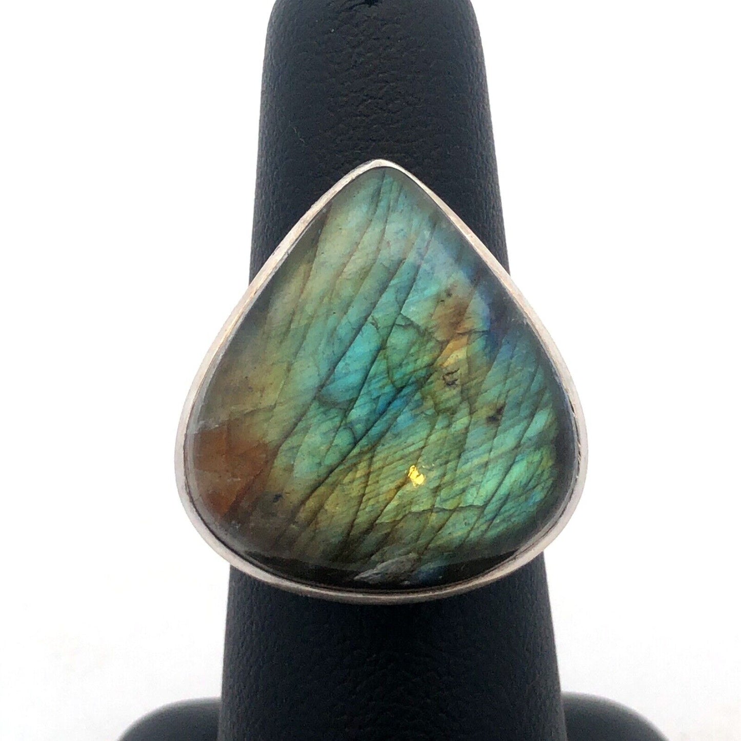 Vintage 925 Sterling Silver Triangle Cabochon Labradorite Statement Ring