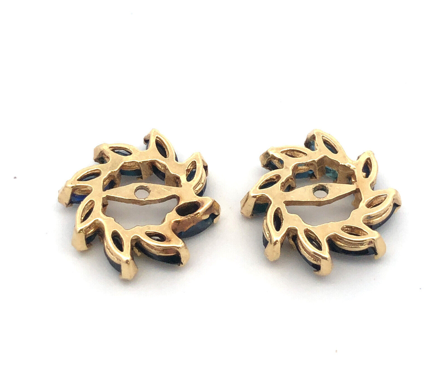 Estate 14K Yellow Gold Marquise Sapphire Round Earring Stud Jackets
