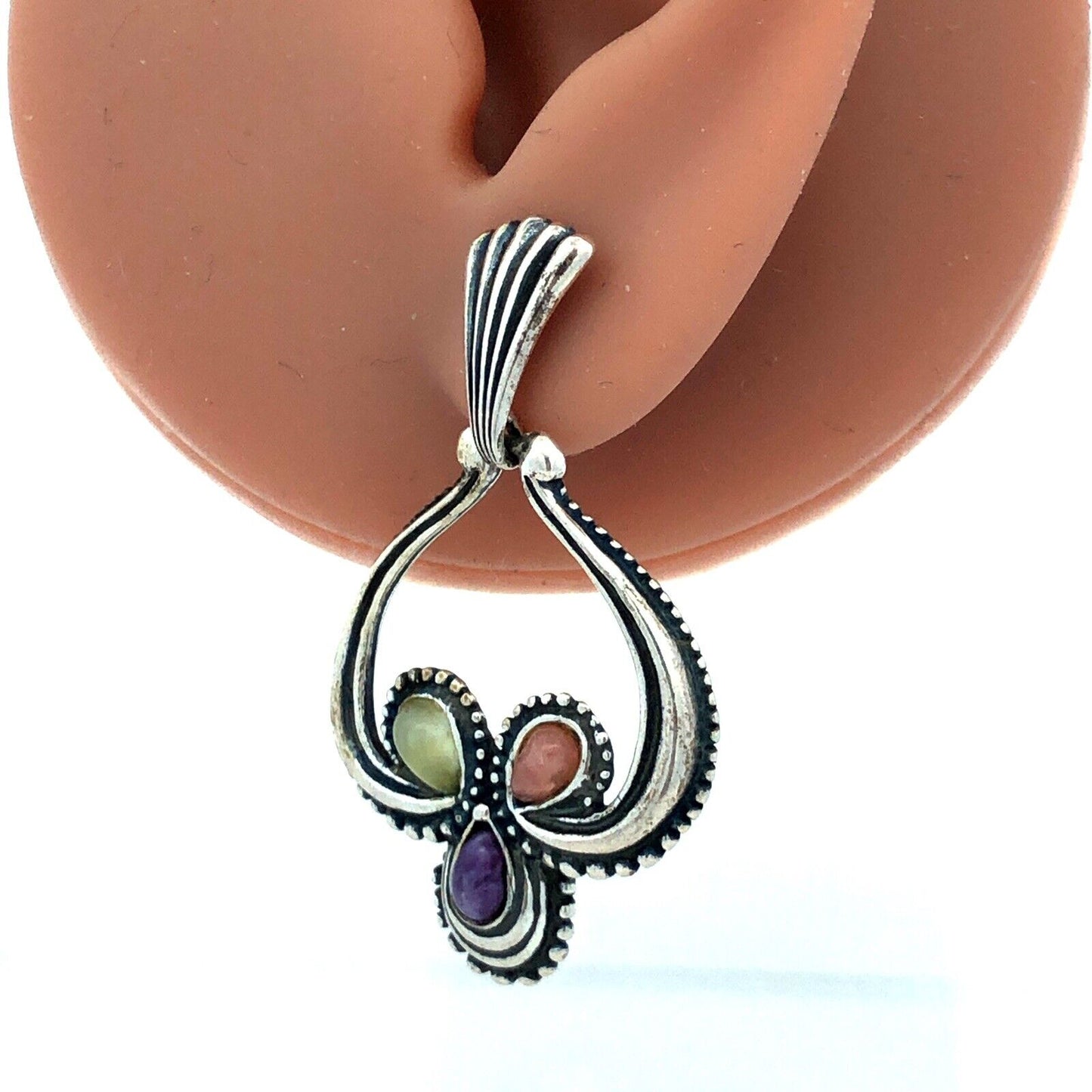 Native American Carolyn Pollack Sterling Silver Multi Gemstone Dangle Earrings