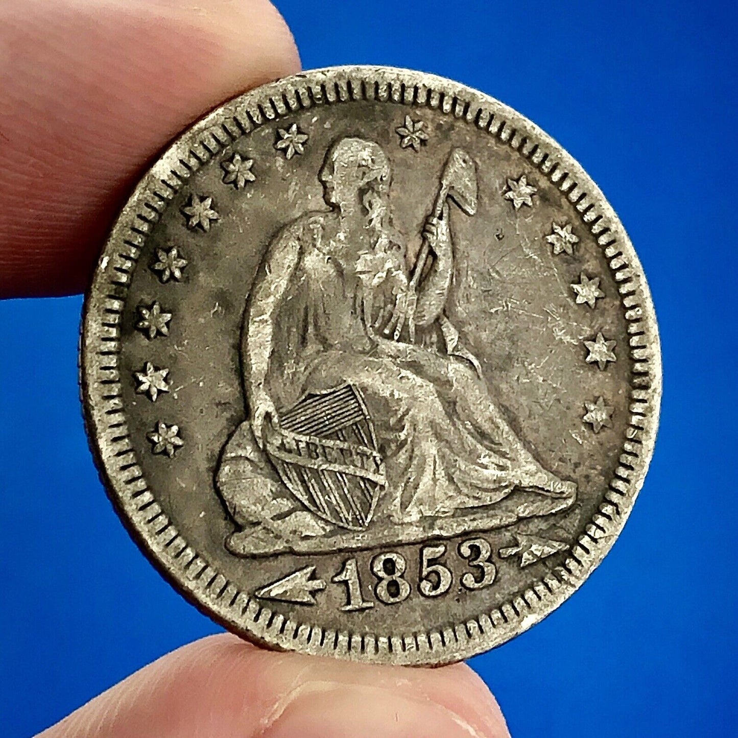 1853 P Seated Liberty Silver Quarter Dollar 25c Type 2 Better One Year Type Coin