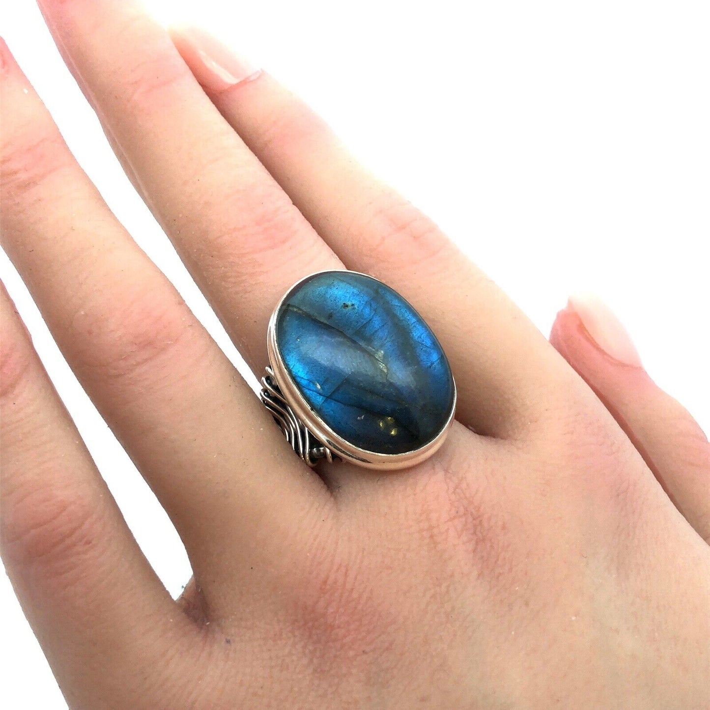 Designer YS India 925 Sterling Silver Oval Labradorite Wire Wrap Statement Ring