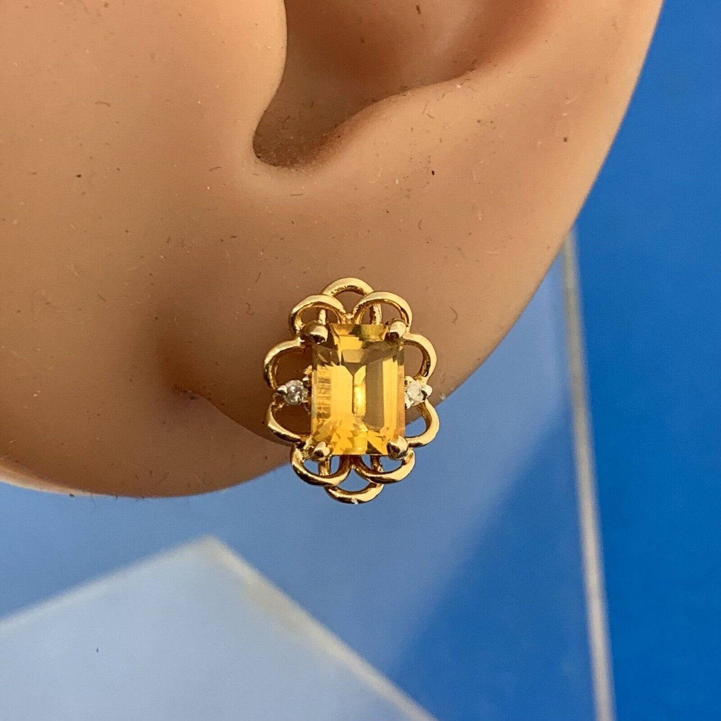 Designer 14K Yellow Gold Citrine Diamond November Anniversary Stud Earrings