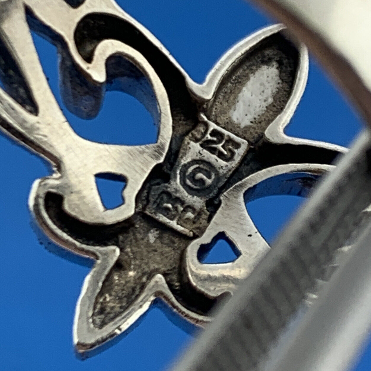 Designer Sterling Silver 925 Openwork Runic Pattern Fleur De Lis Size 8.75 Ring