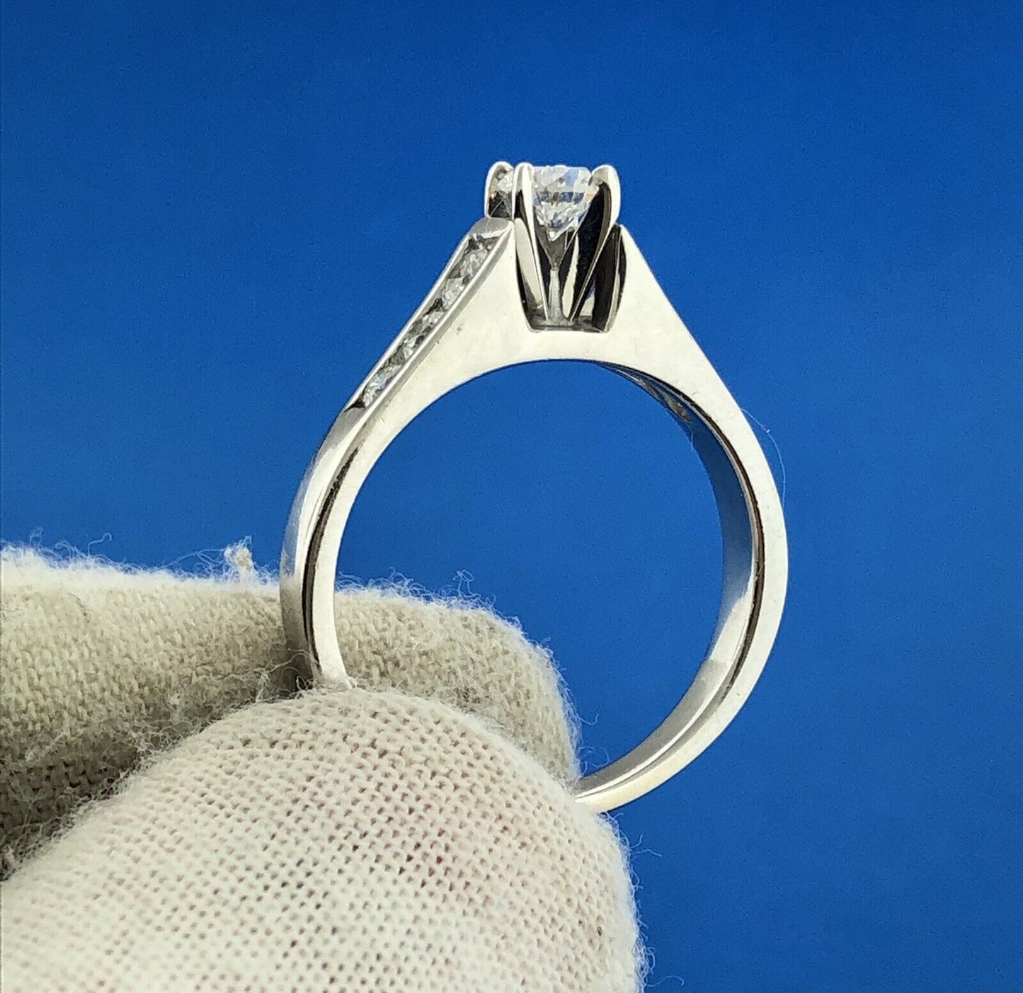 Estate Magic Glo 14K White Gold Diamond Solitaire w/Accents Engagement Ring