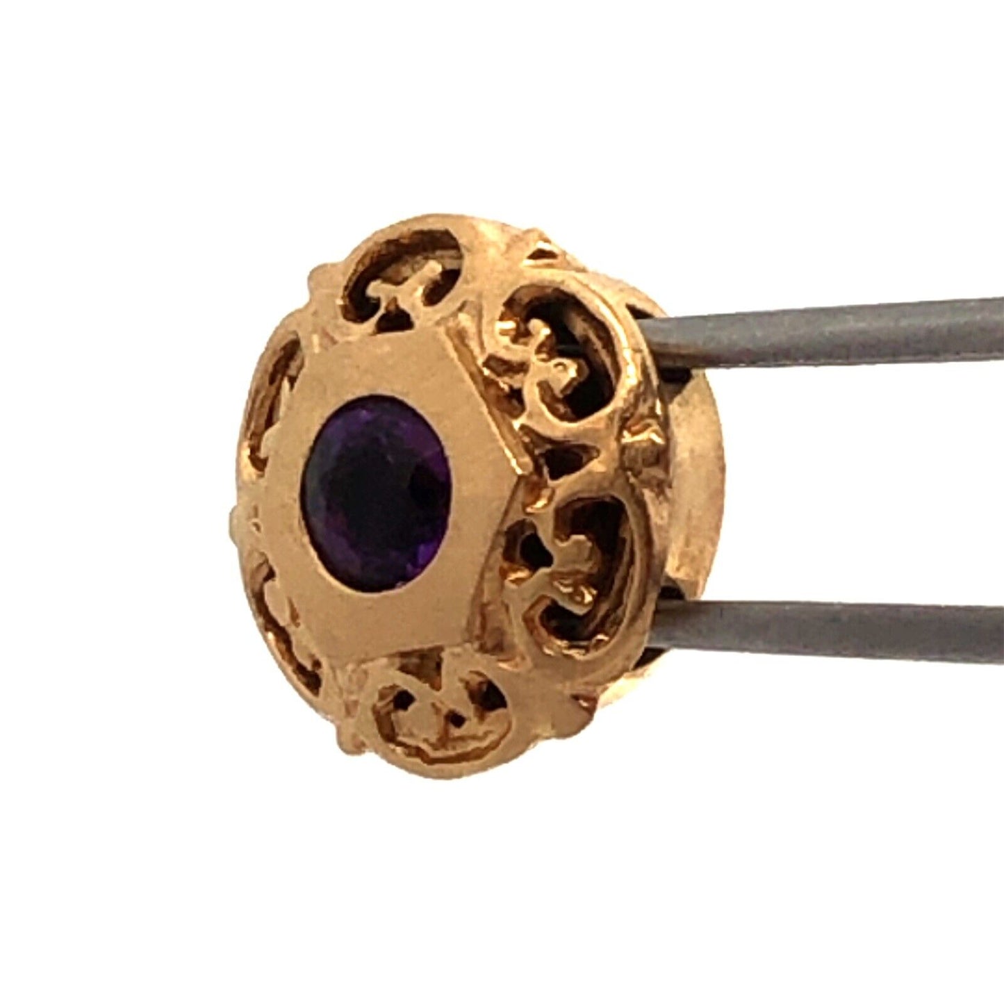 Designer 14K Yellow Gold Round Amethyst Floral Scroll Slide Bracelet Charm