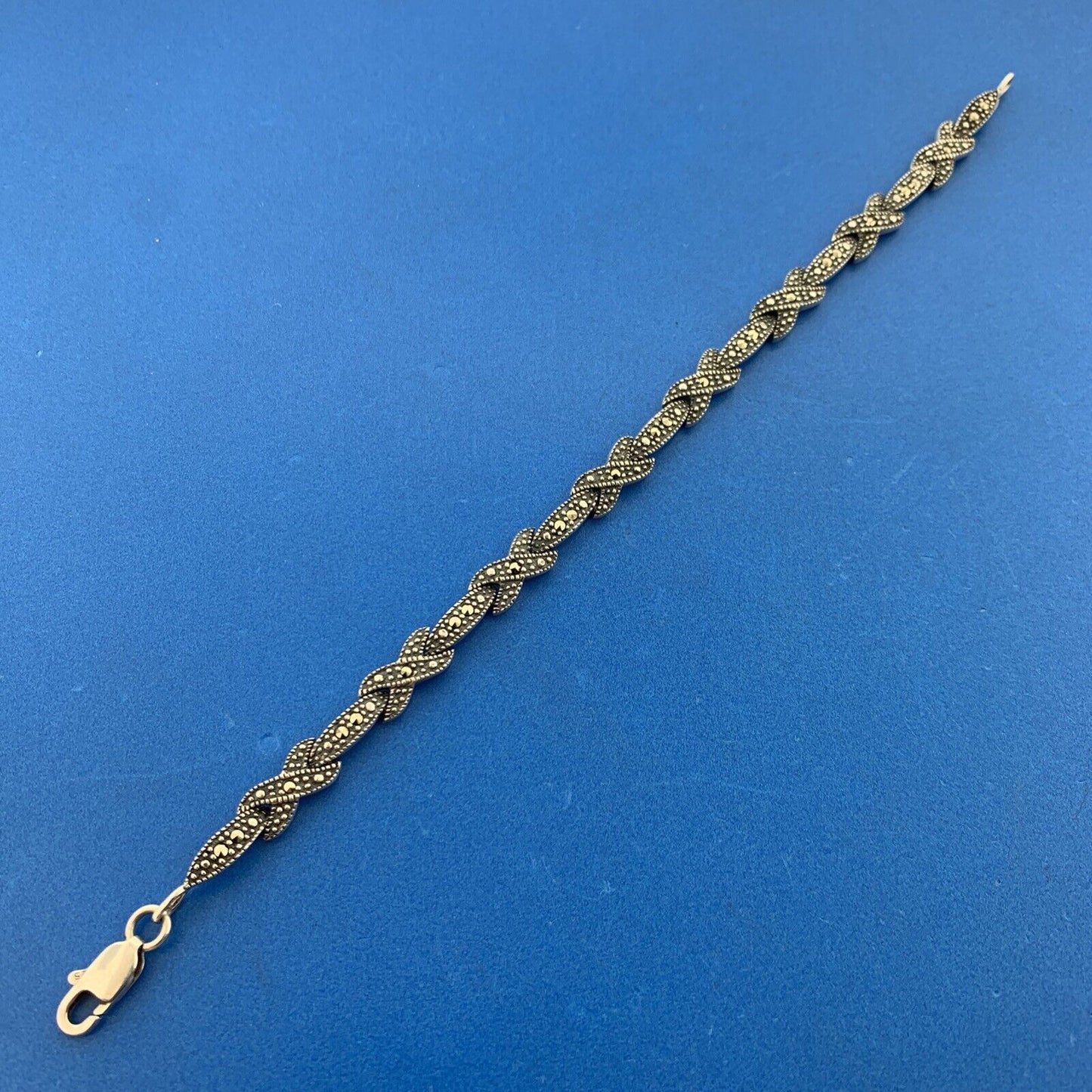 Designer 925 Sterling Silver Marcasite X O Balinese Style Tennis Bracelet
