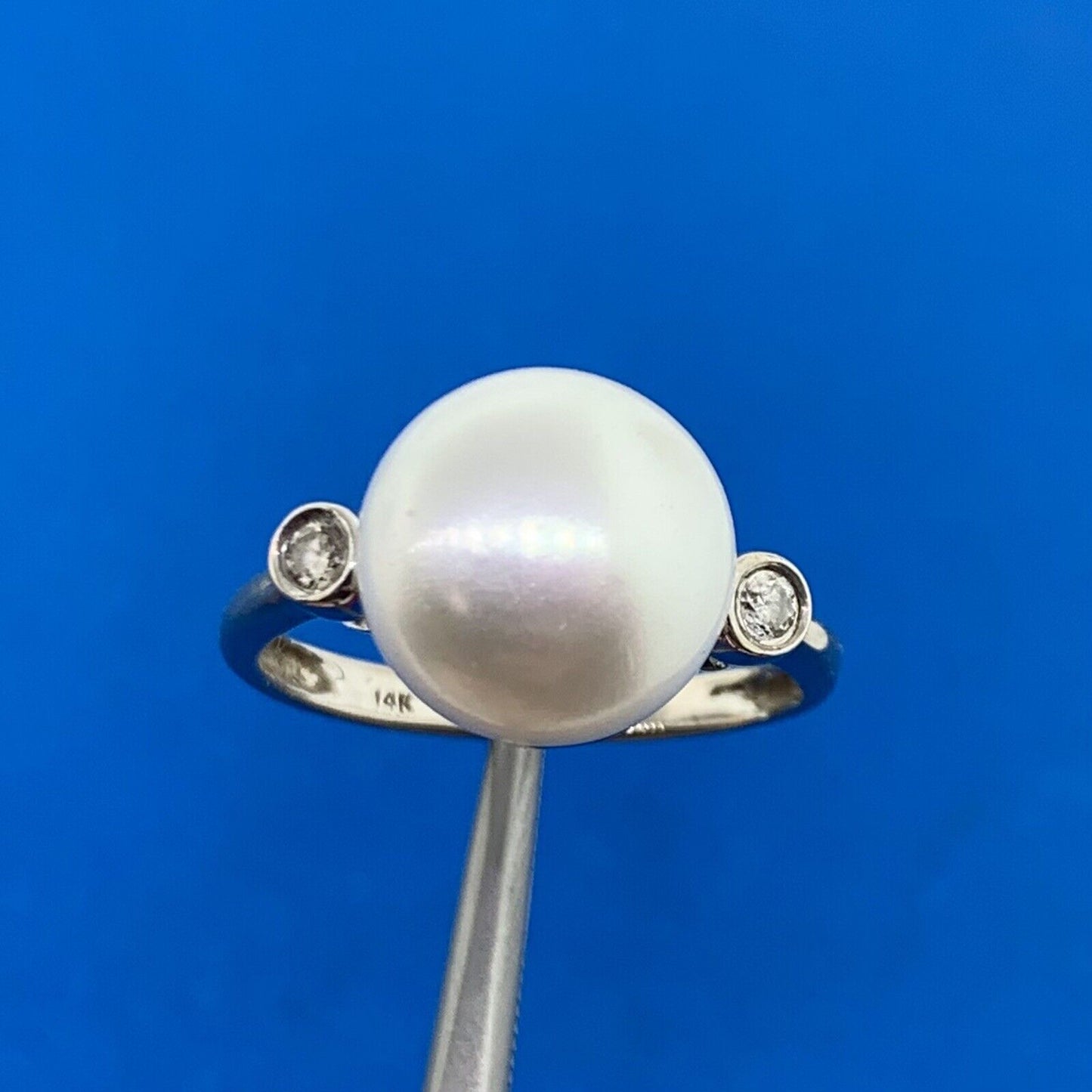 14K White Gold Pearl Diamond Accent June Wedding Anniversary Occasion Ring