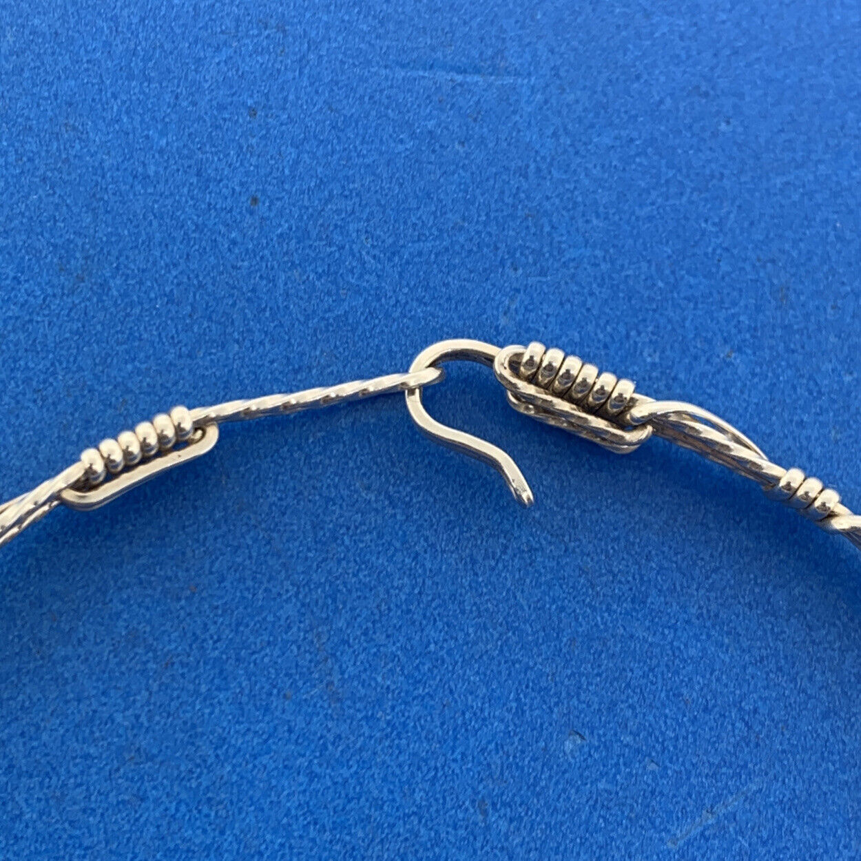 Artisan 925 Sterling Silver Wire Wrapped Bangle Hook Bracelet