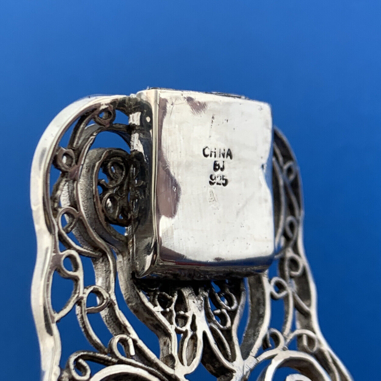 Designer Sterling Silver Turquoise Open Filigree Statement Hinged Cuff Bracelet