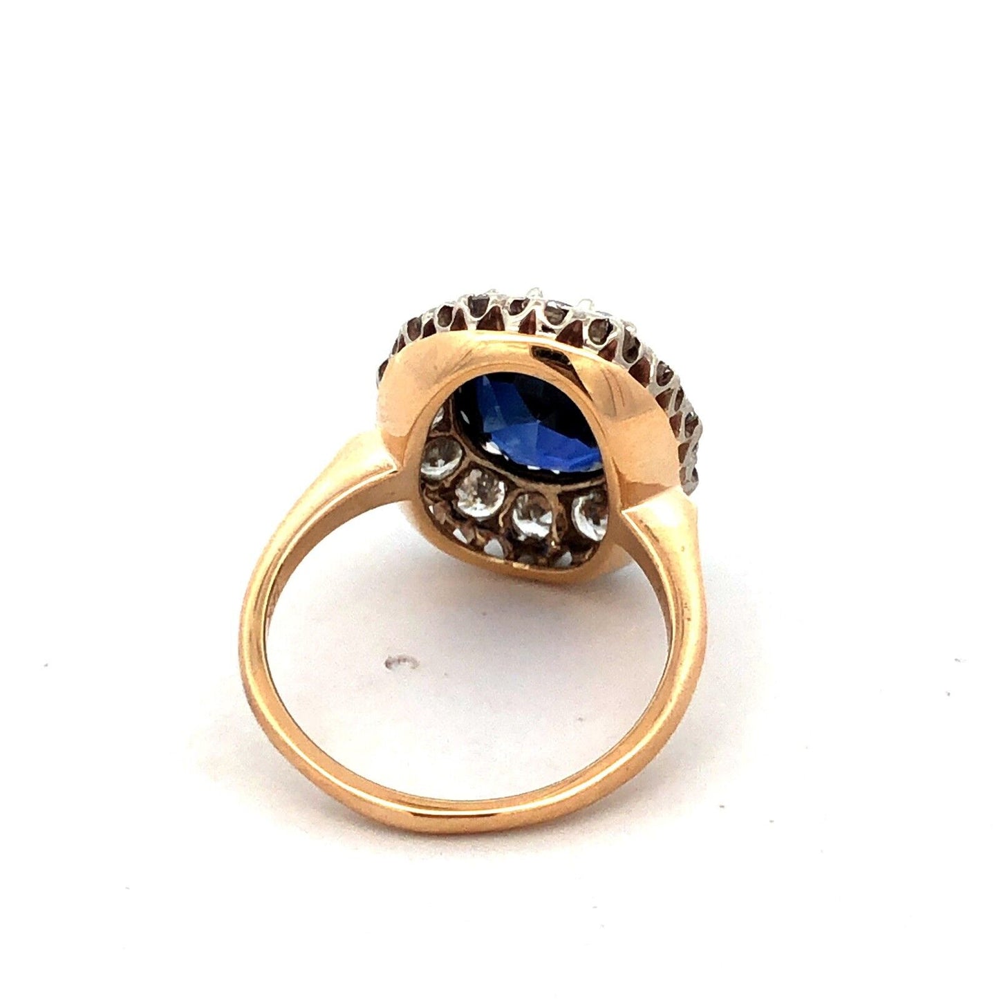 Estate 14K Yellow Gold Lab Created Blue Sapphire Diamond Halo Statement Ring