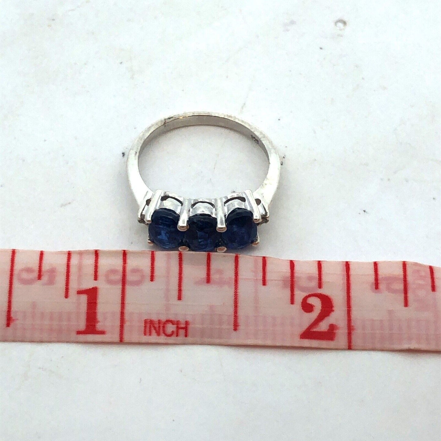 925 Sterling Silver Oval Blue Spinel Trio Round Diamond Accented Ring