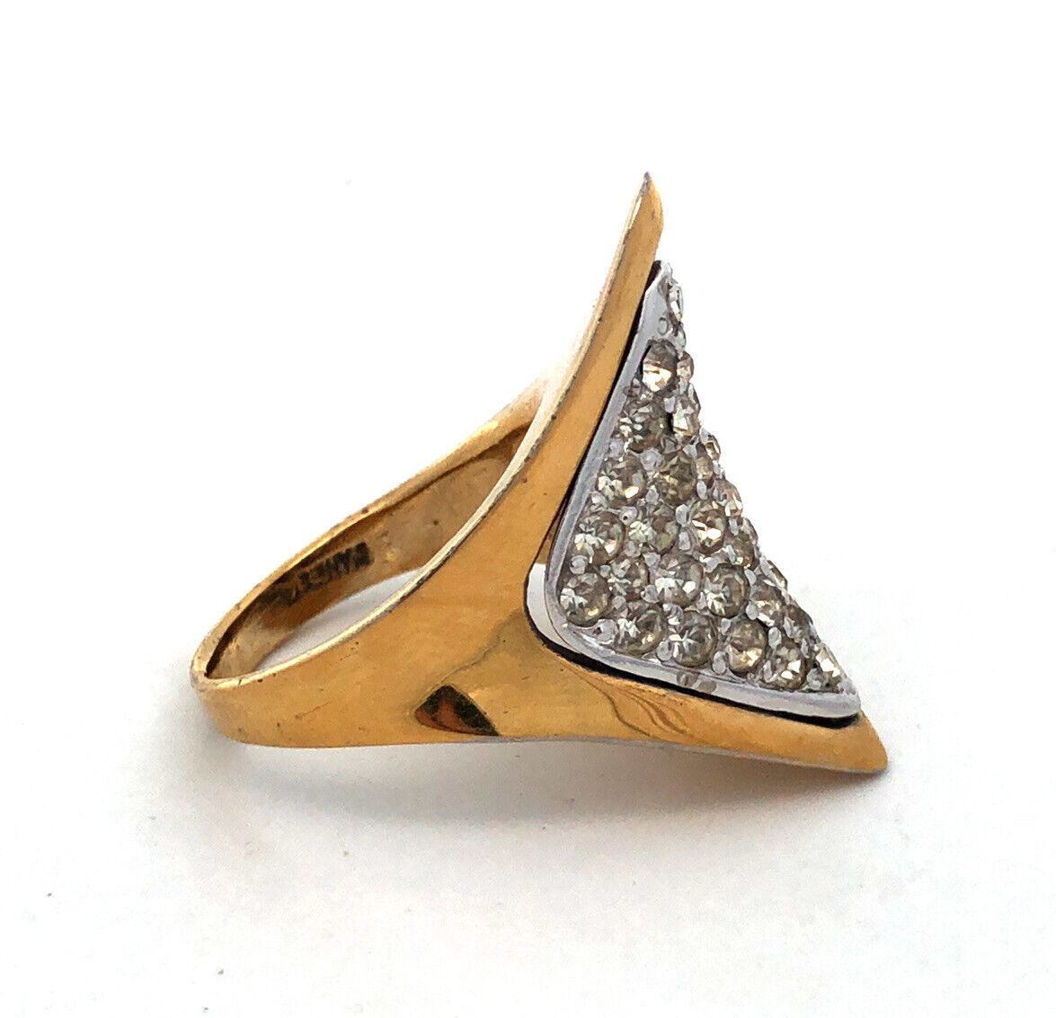 925 Sterling Silver Vermeil Designer Panetta Round Cubic Zirconia Modernist Ring