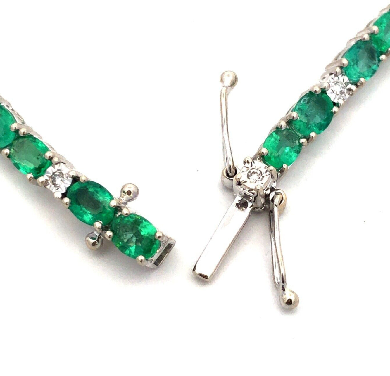 Designer CEI 14K White Gold Oval Green Emerald White Topaz Tennis Bracelet