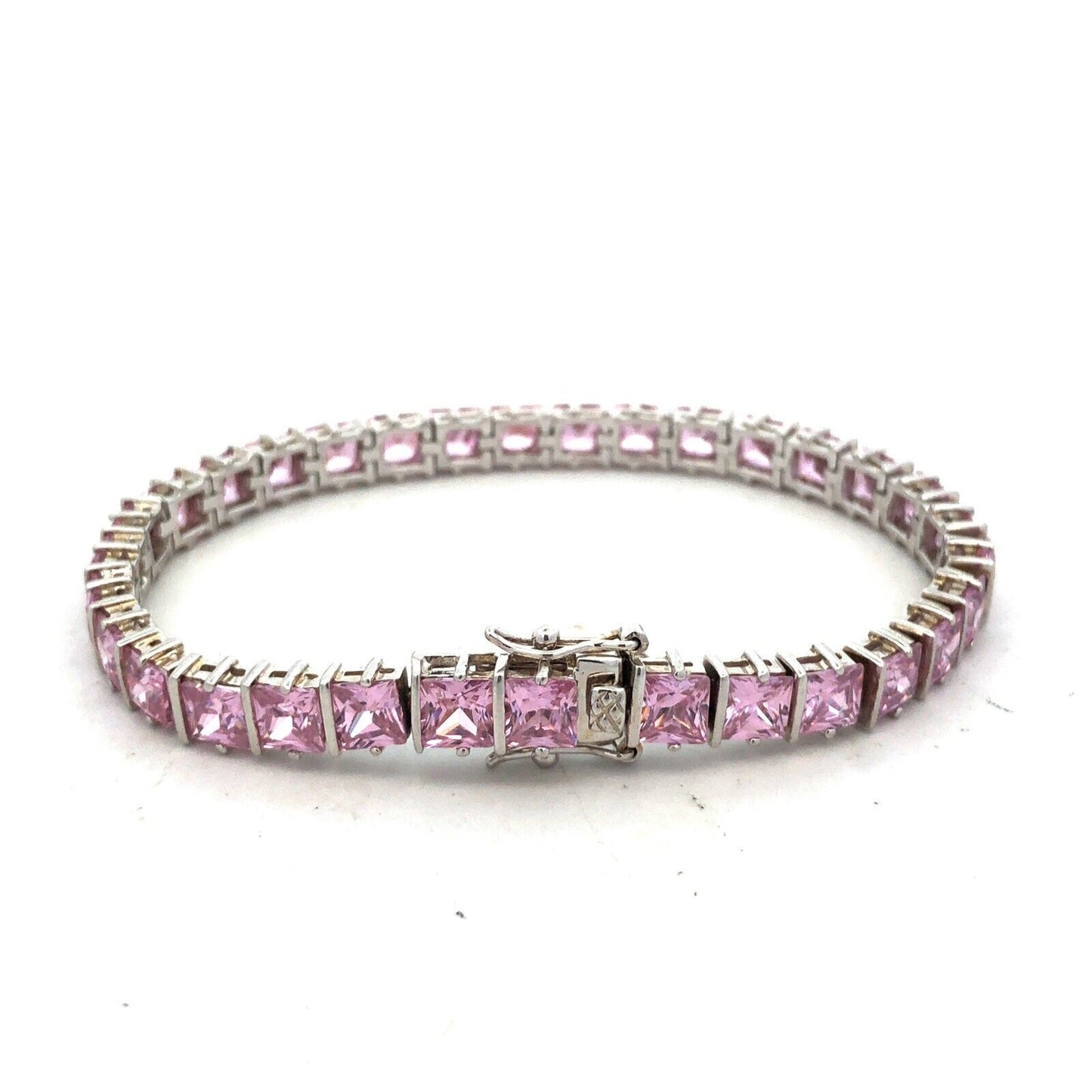 Designer DBJ 925 Sterling Silver Princess Cut Pink Cubic Zircona Tennis Bracelet
