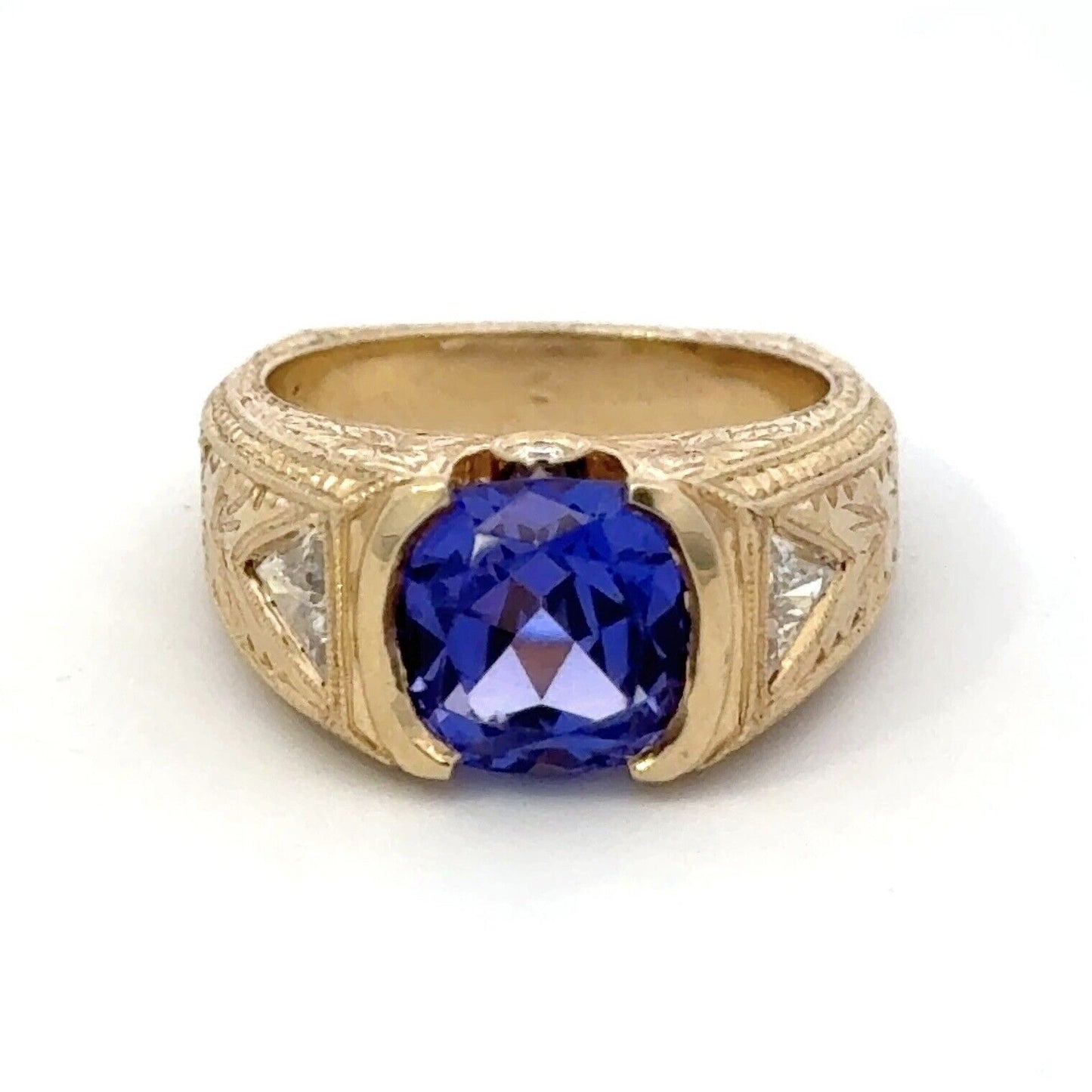 Designer 14K Yellow Gold Round Amethyst Diamond Floral Vintage Filigree Ring