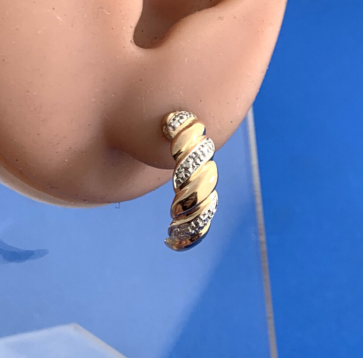 Vermeil 925 Sterling Silver Two-Toned Twist Shrimp Style Butterfly Back Earrings