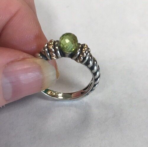 Designer 14K Gold Sterling Silver Faceted Green Peridot August Cocktail Ring