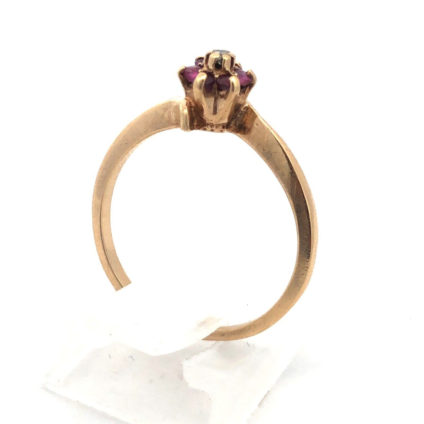 Designer GTR 10K Yellow Gold Round Purple Ruby Diamond Flower Promise Ring