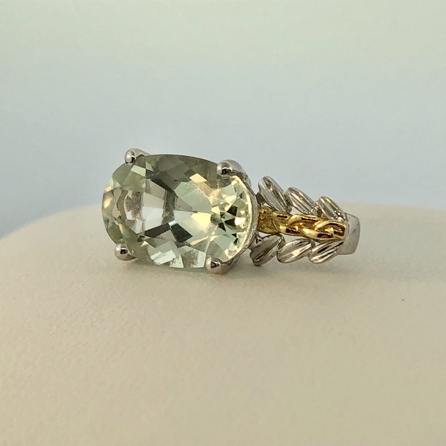 18K White Yellow Gold Prasiolite Green Amethyst February Statement Pendant