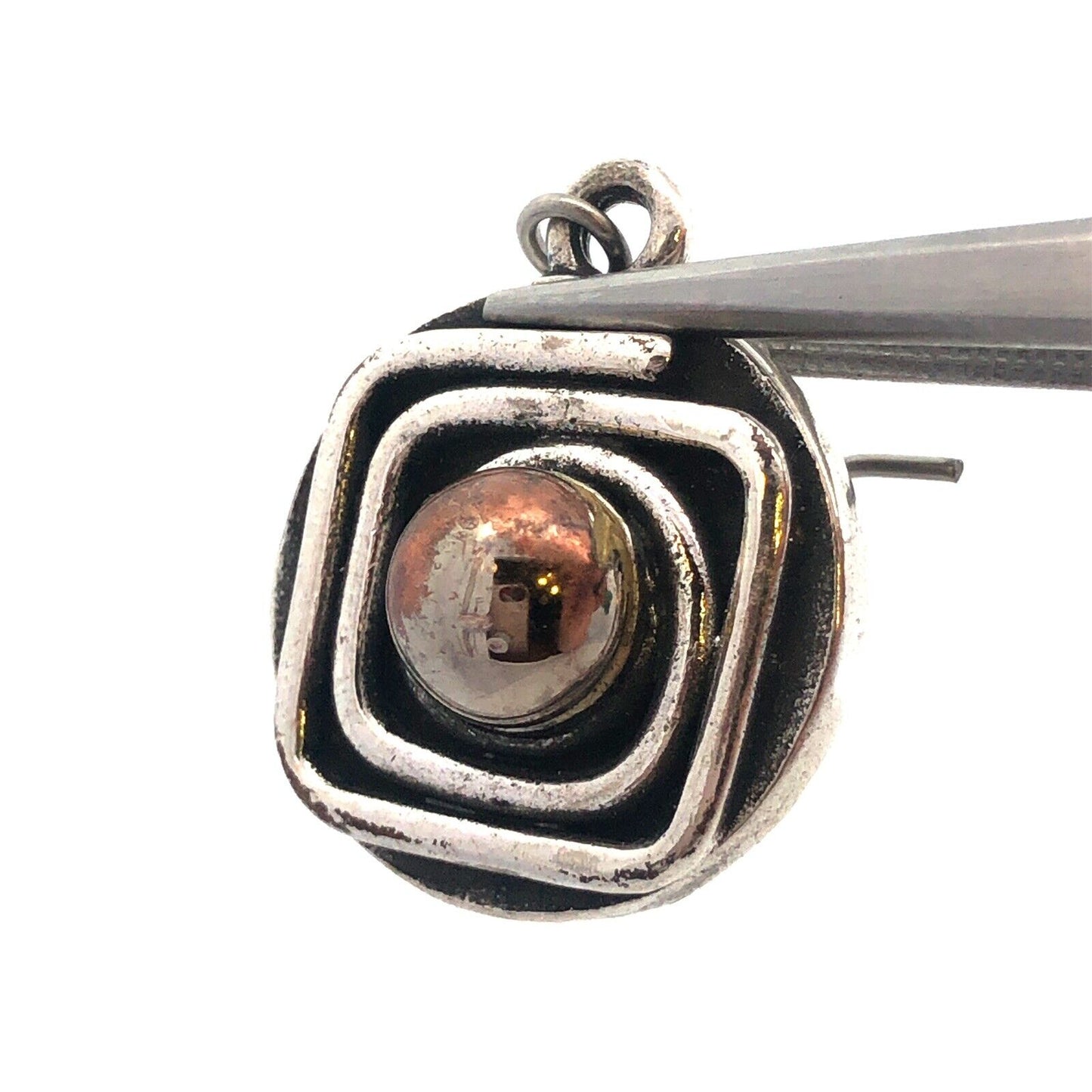Vintage 925 Sterling Silver Gold Vermeil Two Tone Swirl Round Dangle Earrings