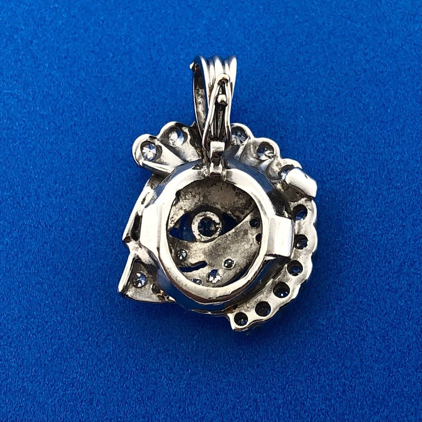 Vintage Art Deco 14K White Gold Diamond Flower Cluster Enhancer Pendant Stunning