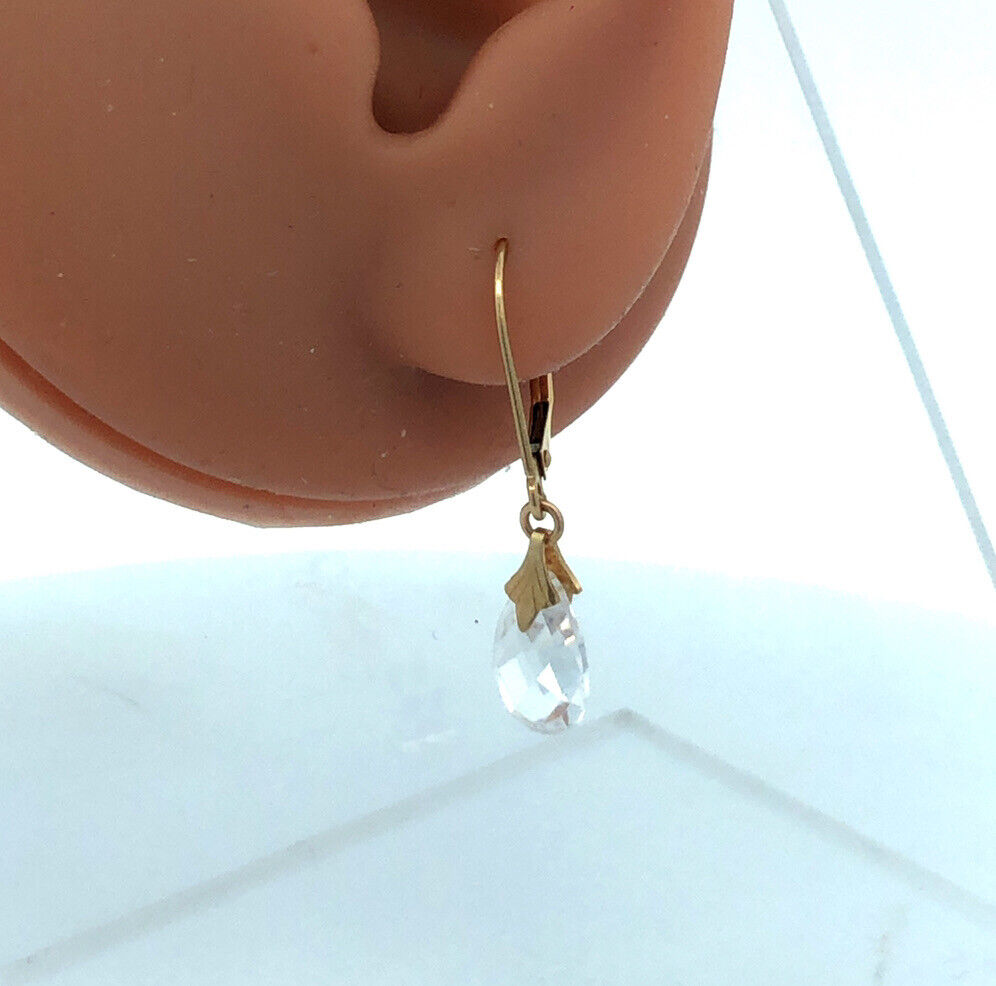 Designer JCM 14K Yellow Gold Cubic Zirconia Teardrop Leverback Dangle Earrings