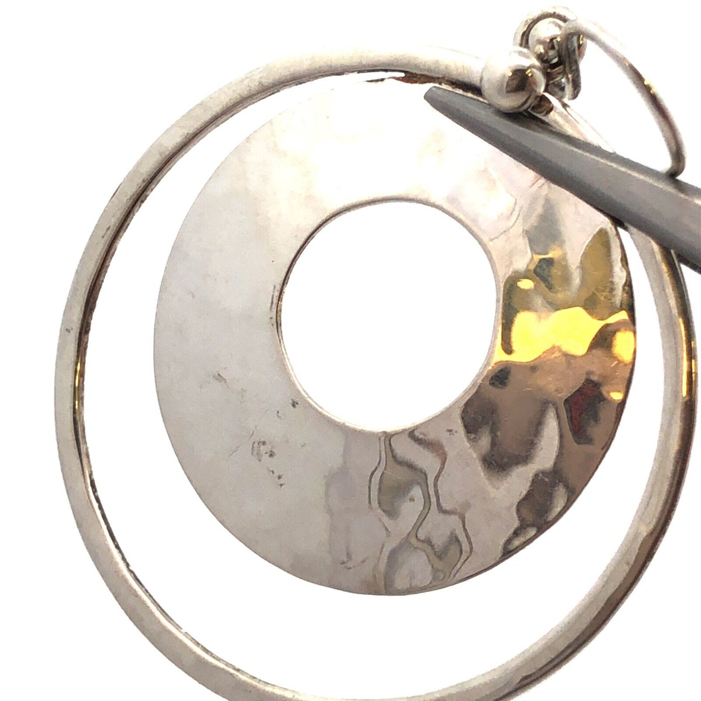 Designer Silpada Sterling Silver Hammered Modernist Round Hook Dangle Earrings