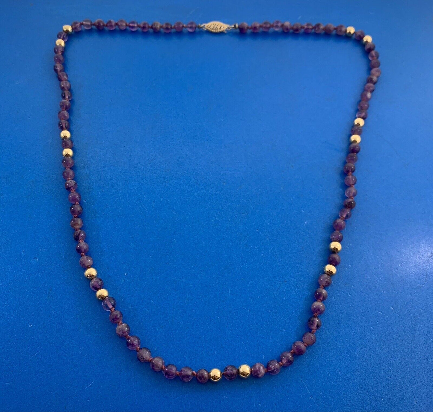 Designer 14K Yellow Gold Amethyst Bead Healing Spiritual Awareness Necklace