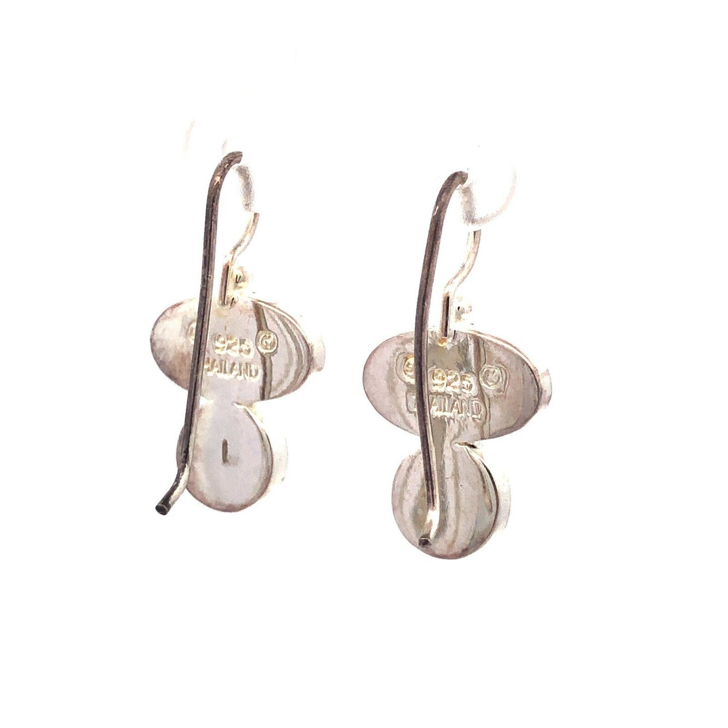 Designer SJ 925 Sterling Silver Oval Round Mother of Pearl Hook Earrings