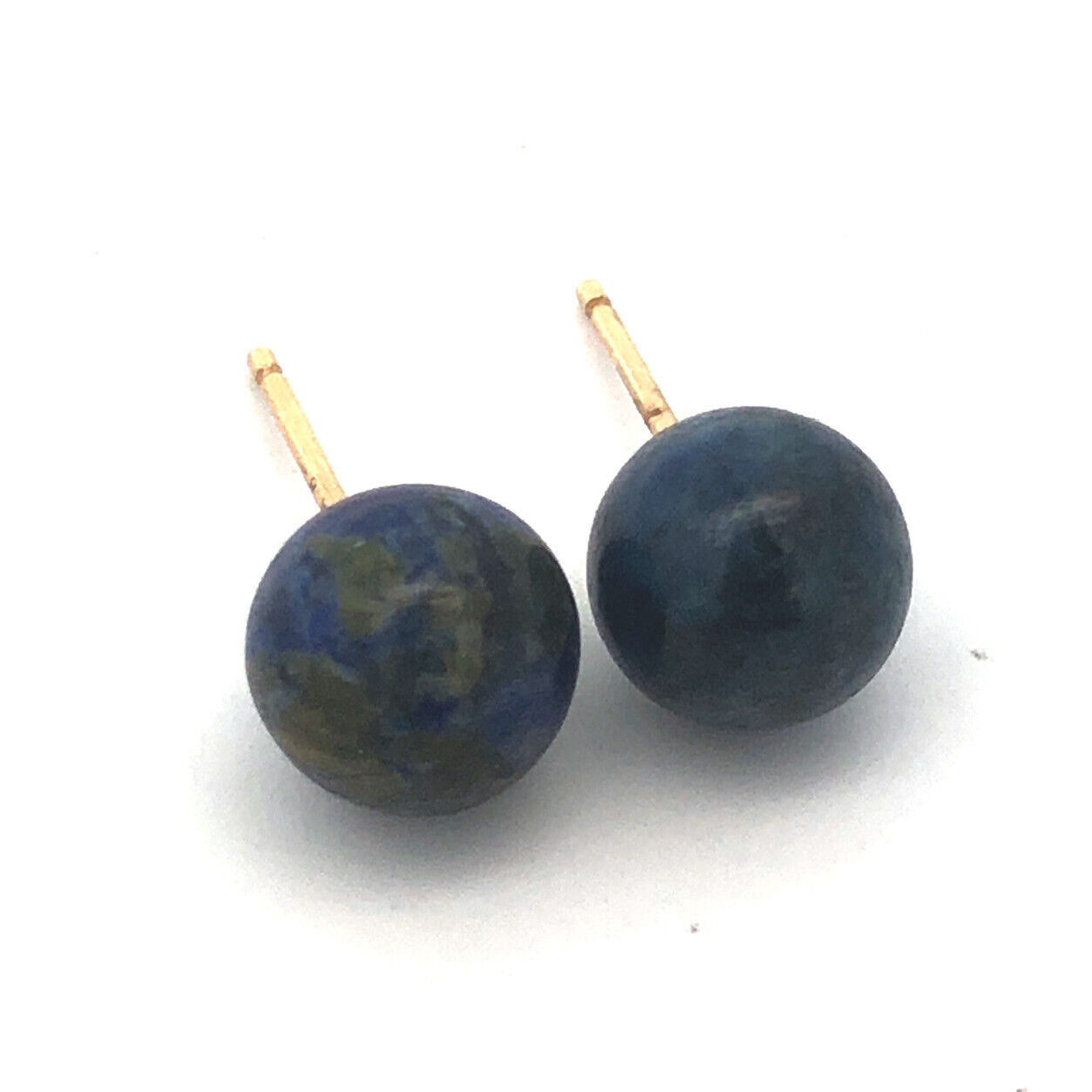 Designer 14K Yellow Gold Lapis Lazuli Bead Ball Solitaire Stud Earrings