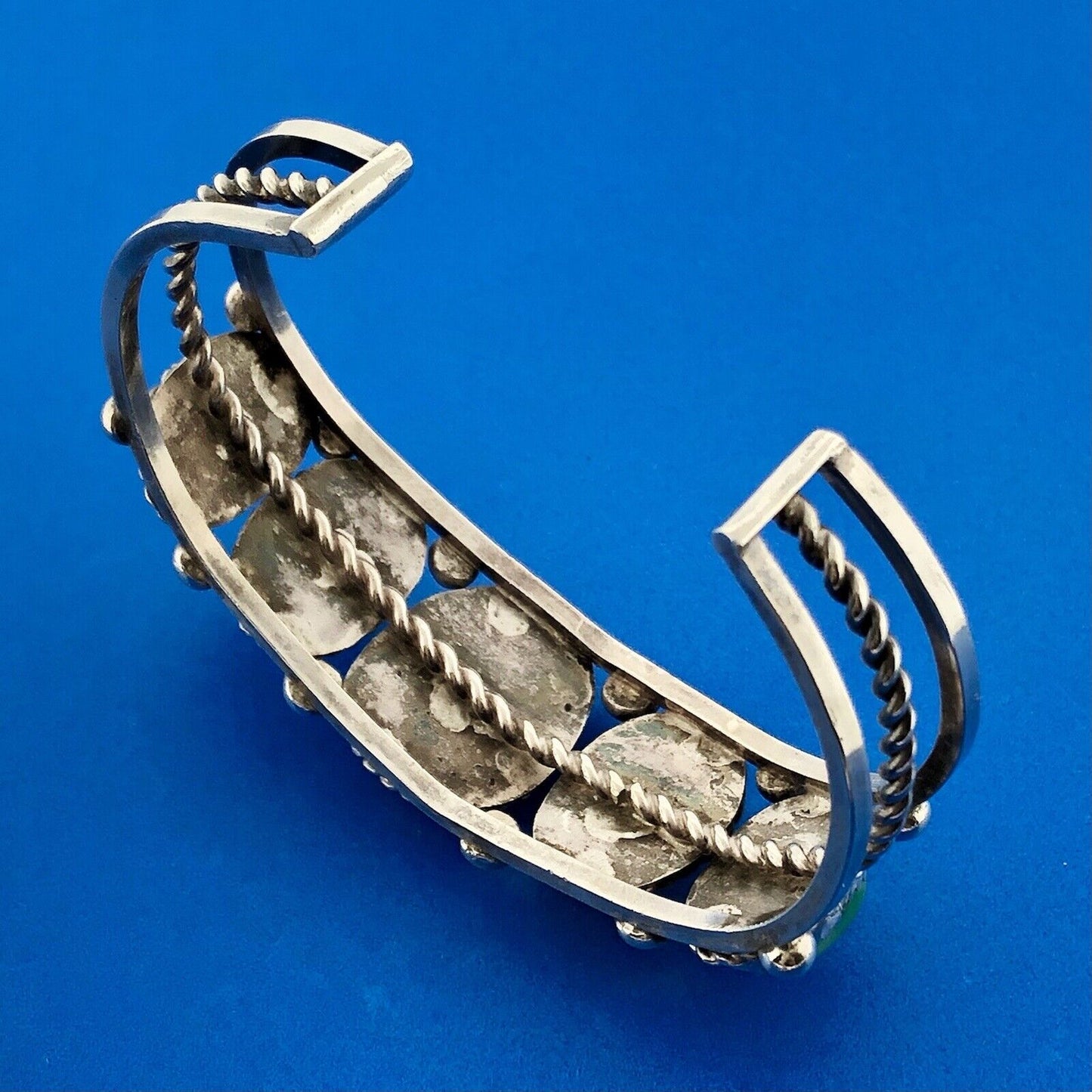 Estate Native American Sterling Silver Turquoise Chunky Cabochon Cuff Bracelet