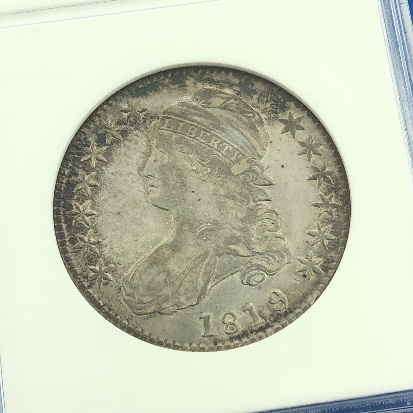 1819/8 Capped Bust Silver Half Dollar 50c Lettered Edge ANACS AU53 Details Coin