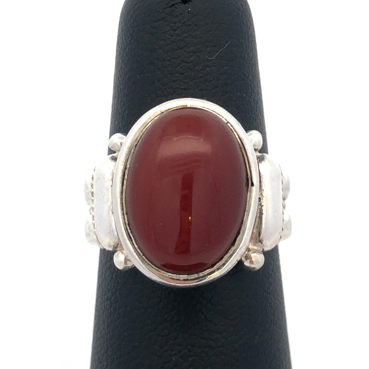 Designer BA 925 Sterling Silver Oval Red Carnelian Textured Statement Ring