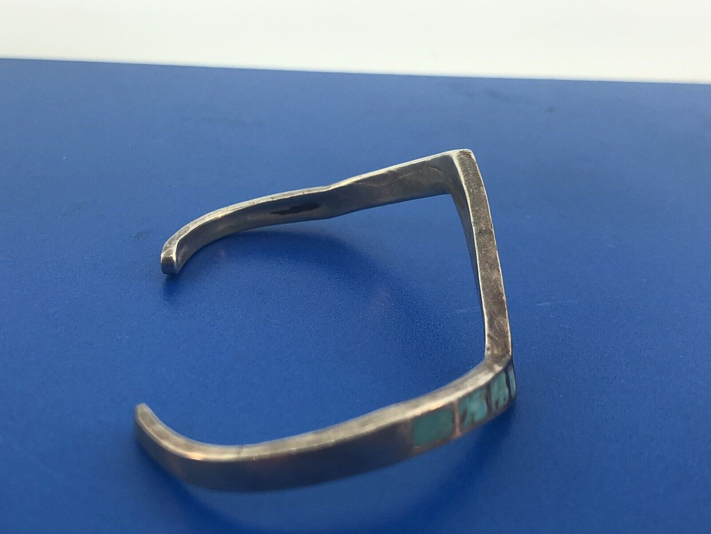 Vintage Native American 925 Sterling Silver Turquoise Modernist Cuff Bracelet