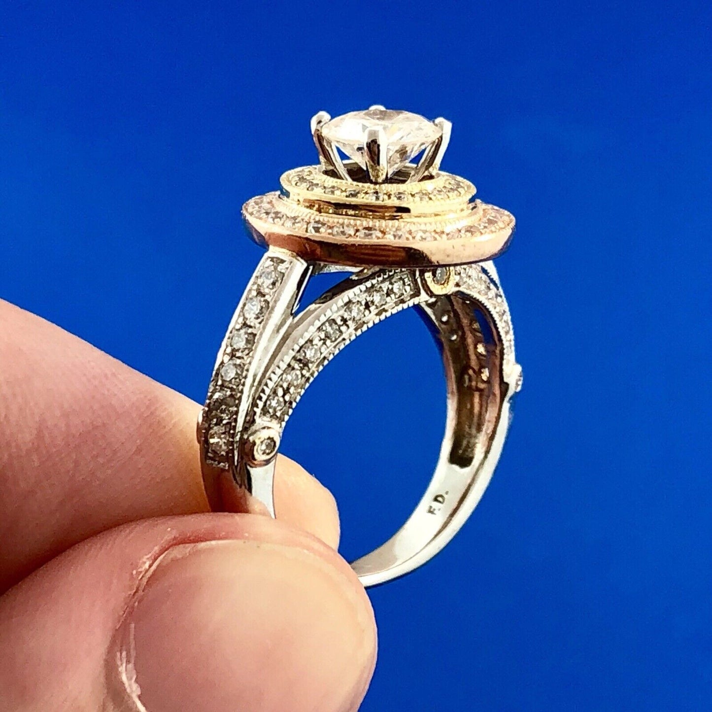 Designer 14K White Yellow Rose Gold Diamond Solitaire Halo Engagement Ring