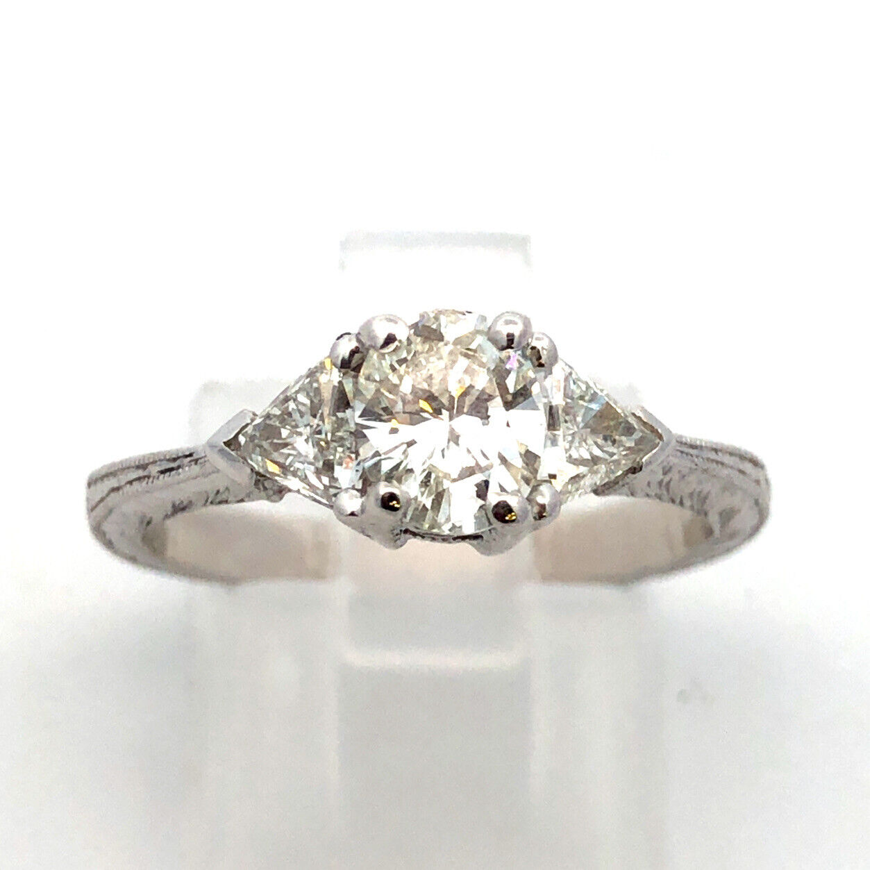 Estate Platinum Oval Diamond Trillion Accented Engagement Ring